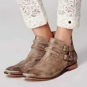 Free People 37 US 7 Braeburn Ankle Boots Booties Distressed Tan‎ Leather Boho